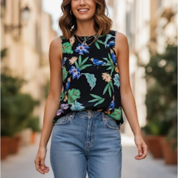 Zara Round Neck Tropical Top Size Small - Picture 6 of 6